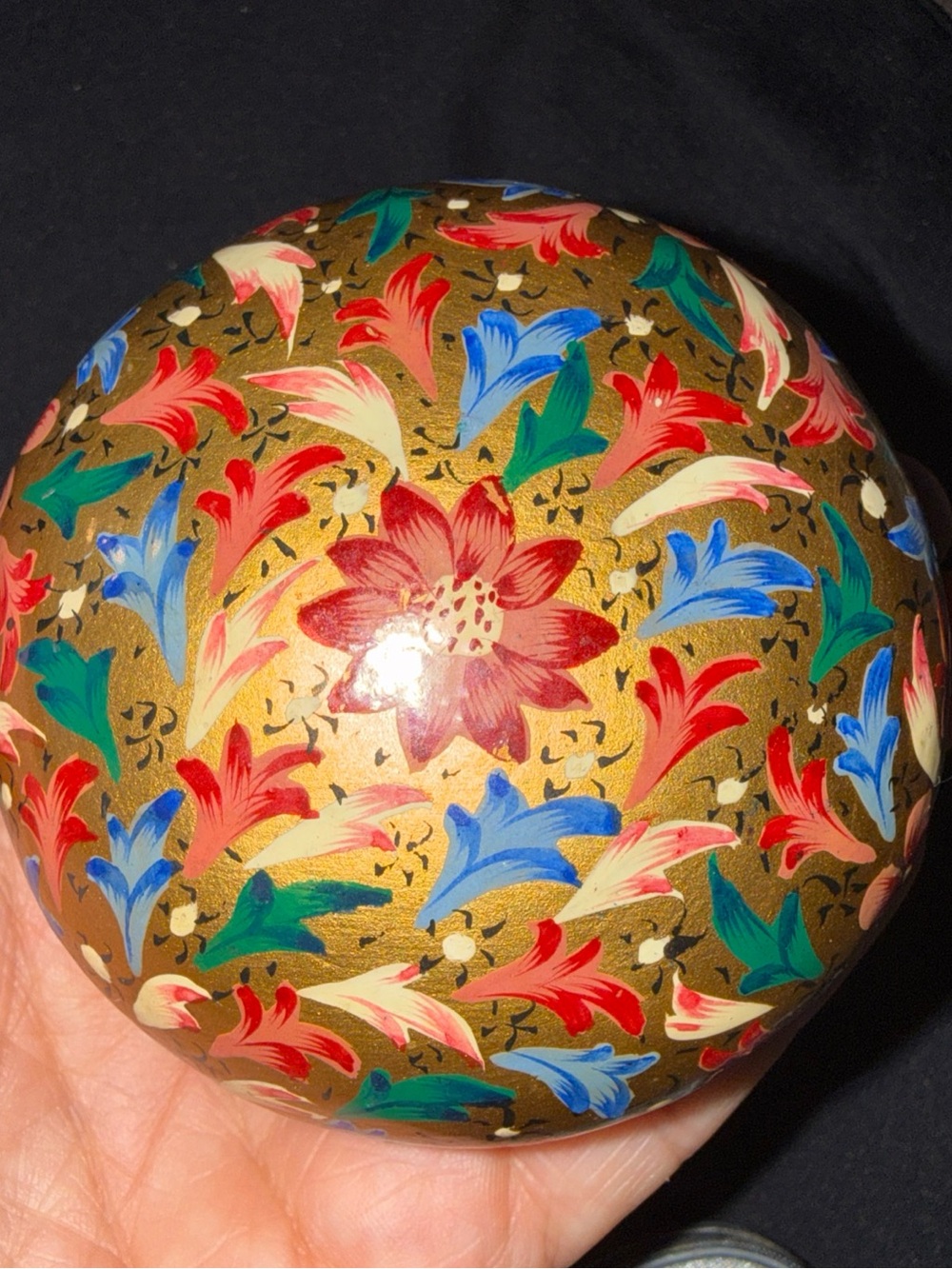 Kashmir Hand-Painted Floral Decorative Paperweight - Multicolor gold signed vint